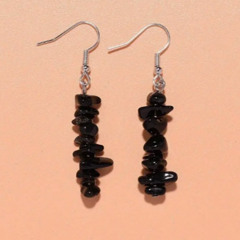 Obsidian Stone Dangle Earrings